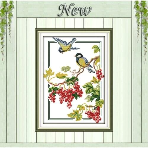Birds and berries animal fruit decor painting counted print on canvas DMC 11CT 14CT kits Cross Stitch embroidery needlework Sets