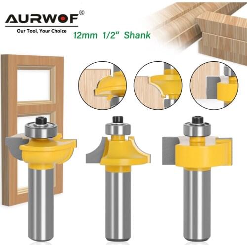 3pcs 12mm 1/2" Shank Router Bits Set Beading Bit Round Over Bead Frame Door T V Shape Milling Cutter For Wood Power Tools 03028