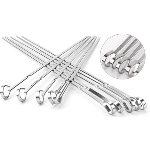 17.7" Stainless Steel BBQ Barbecue Skewer Kabob Flat Metal Grilling Skewers Set Reusable BBQ Sticks Set of 10