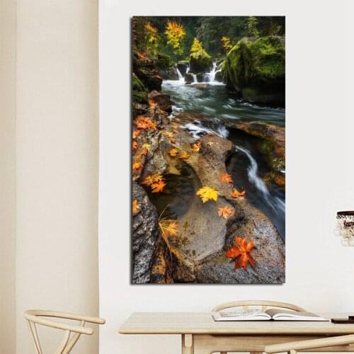 Waterfall Leaves Landscape Wall Art Canvas Poster And Print Canvas Painting Decorative Picture Living Room Home Decor Framework