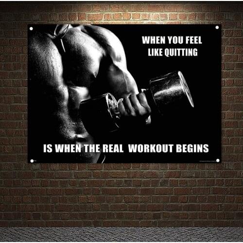 Wall Hanging Inspirational Poster Tapestry 4 Grommets Custom Flag Man Muscular Body Workout Banner Stadium Gym Wall Decor G7