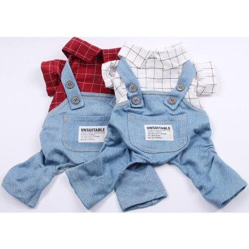 New Dog Cat Jumpsuit Rompers Plaid&Denim Pet Puppy T-shirt Denim Pants Spring/Summer Clothing Apparel 5 Sizes 2 Colours