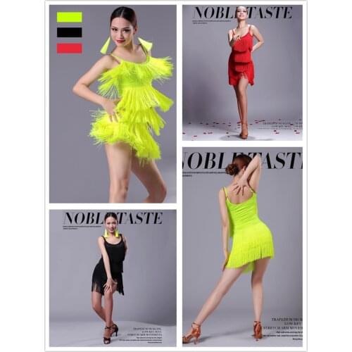 Girls Kids Adult Modern Ballroom Sexy Fringe Latin Dance Dress Tassel Fringe Salsa Tango Dance Wear Black Performance Stage Wear