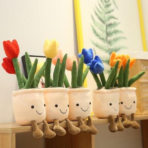 35CM Imitation Tulip Plant Plush Room Decoration Filling Toy Creative Potted Flower Pillow Soft Doll Plant Plush Toy