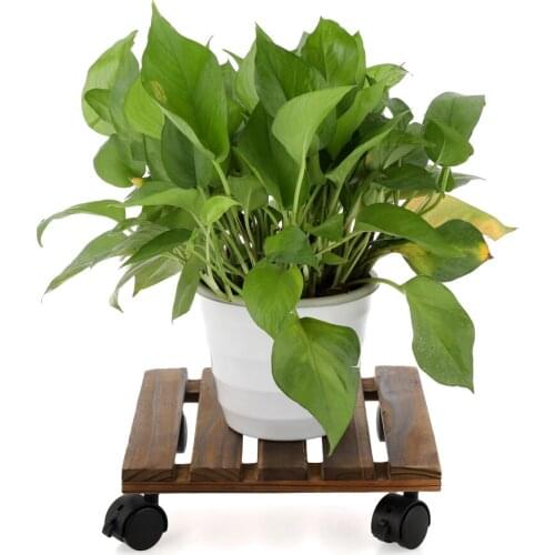 Flower Pot Rack Rolling Tray Coaster Receptacle Roller 28*28*7cm Movable Wood Rotating Planter Caddy Plant Stand With Wheels