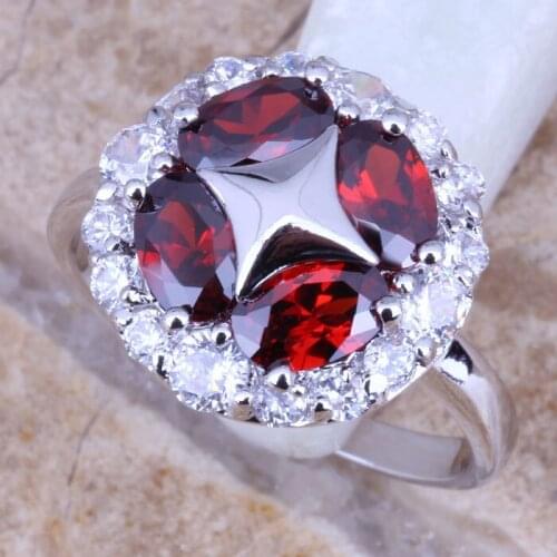 Awesome Red Garnet White CZ Silver Plated Womens Jewelry Ring Size 6 / 7 / 8 / 9 R0413