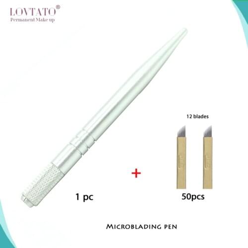 Professional Manual Permanent Eyebrow Makeup Tattoo Pen microblading pen with 50 PCS PCD12 Needles blades Tebori pen Kits