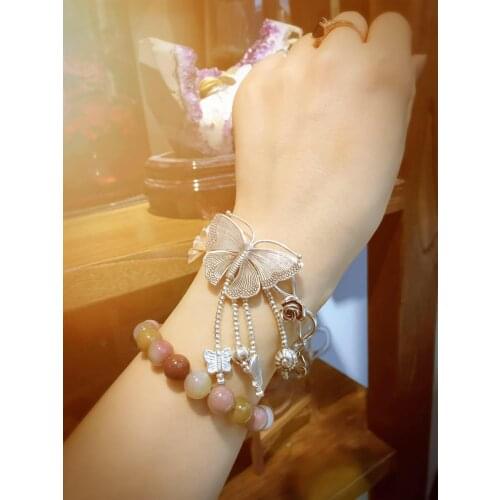 Thailand handmade silver butterfly bracelet wind restoring ancient ways do old female Thai silver bracelet with nation