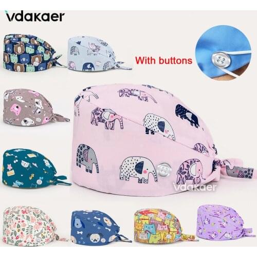 With Buttons fashion Multicolor hats adjustable Scrub cap beauty salon nursing cap laboratory pet shop medical scrubs hat