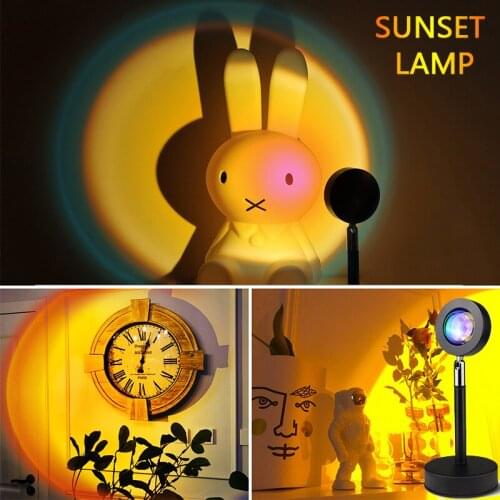 Led Night Light Rainbow Sunset Projector Lamp Desk Sunset Lamp For Bedroom Room Decor Background Wall Decoration Lighting