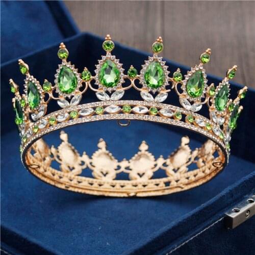 Baroque Crystal Bridal Tiaras and Crowns Royal Queen King Round Diadem Brides Wedding Crown Hair Jewelry Pageant Headdress