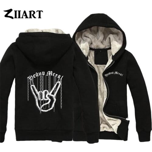 Heavy metal corna devils horns sign rock n roll hand gesture Boys Man Male Full Zip Autumn Winter Plus Velvet Parkas ZIIART