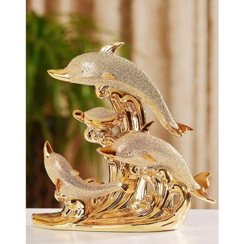 European Wedding Decorated Crafts Ceramic Creative Room Decoration Handicraft Gold Dolphins Horse Decorations