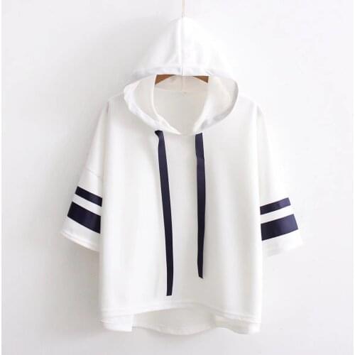 2020 Spring Autumn Women Hoodies Sweatshirts Preppy Style White Hooded Pullovers Long Sleeve Drawstring Loose Striped Clothes
