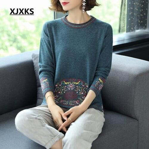 XJXKS S-3XL Plus Size Knitted Sweaters Women Long Sleeve Pullovers 2020 Autumn Winter Warm Top Casual Winter Sweater
