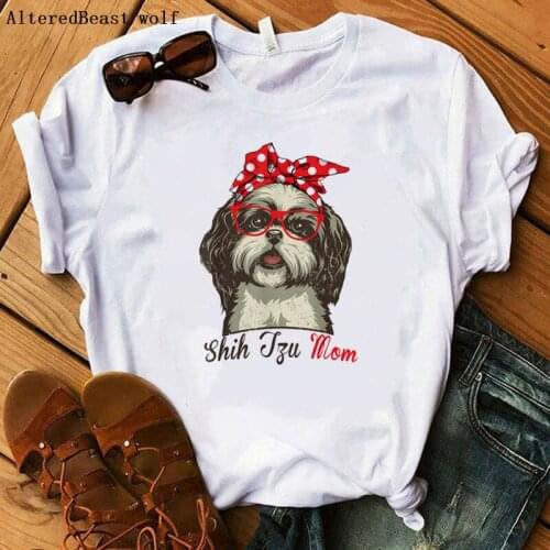Shih Tzu Mom Dog Bandana T-shirt Women Fashion Harajuku Cartoon Mama Tshirt Funny Graphic O-Neck Clothes Short Sleeve Tee Tops