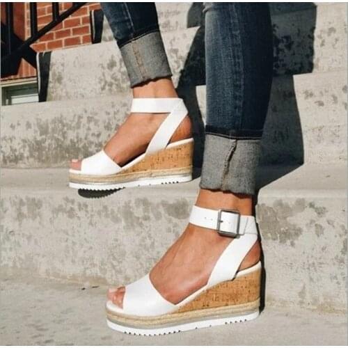 Woman Shoes Ladies Peep Toes Slingbacks High Heel Female Casual Platform Summer Womens PU Leather Ankle Buckle Strap Sandals