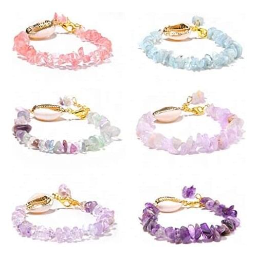 ASHMITA Women Bracelets Natural Shell Charm Chip Raw Stone Beads Crystal Bracelets for Girls