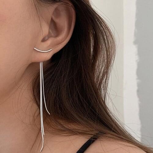925 Sterling Silver Tassel Long Drop Earring For Women Girls Party Jewelry eh1051