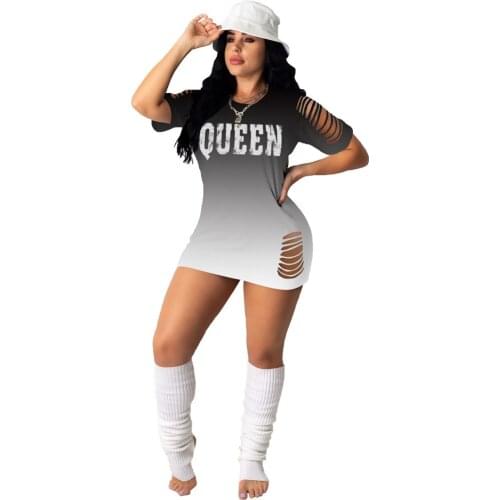 Hole Letter Print Mini Dress 2021 Women Summer Half Sleeve O-neck Fashion Y2k Sexy Plus Size Party Dresses For Women Sundress