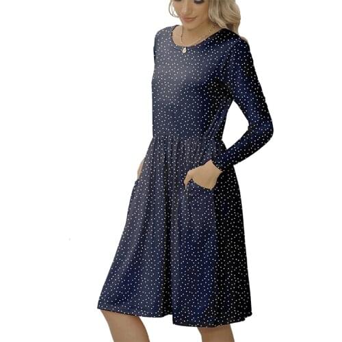 Floral Plus Size Winter Dresses Women Sexy Loose Bohe Maxi Dress Long Sleeve Vintage Robe Knee-length Wave Point Long Dress 2020