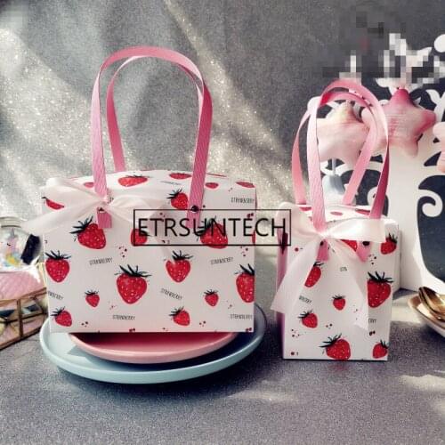 100pcs Strawberry Printing Handheld Kraft Paper Box For Handmade Cookies Dessert Biscuits Packaging Gift Box