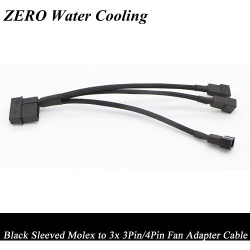 2pcs 15cm Black Sleeved 4Pin IDE Molex to 3-Port 3Pin/4Pin Fan Splitter Power Cable Free Shipping