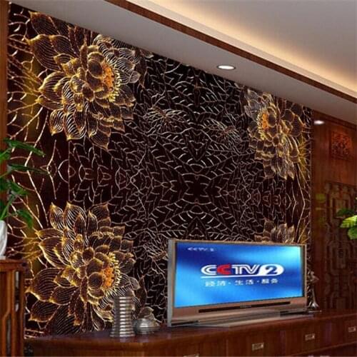 Beibehang Customized any size 3D China Wind Golden Lotus bedroom TV background wallpaper home decoration murals wallpaper