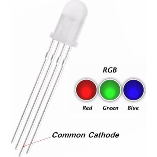 50PCS 5MM RGB Diffused LED 20mA Tricolor Red Green Blue Common Cathode 4PIMS Lamp Wide Angle Light Beads