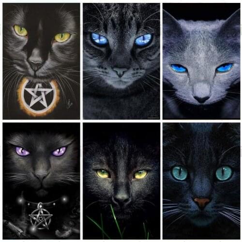 Black Cat 5D DIY Diamond Painting Beautiful Colorful Pupils Cross Stitch Kit Square Round Rhinestone Picture Diamond Embroidery