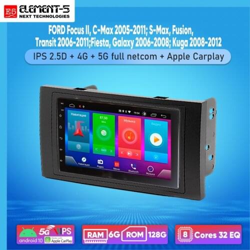 ELEMENT-5 7" 6G+128G Android 10 4G NET WIFI RDS DSP Car Radio For FORD Focus II, C-Max 2005-2011; S-Max, Fusion GPS HiFi