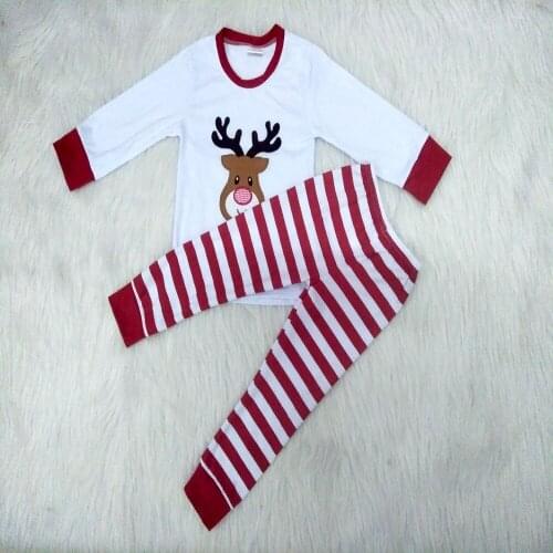 Children christmas outfit with reindeer embroidery kids long sleeve pajamas girl and boy high quality winter outfits