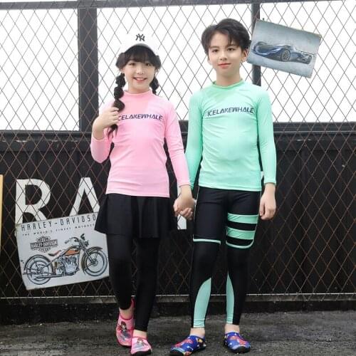 Childrens Multi Piece Swimsuit Solid Long Sleeve Diving Suit Sun Block Wetsuit Korean Style Quick Dry Summer Bathing Suit