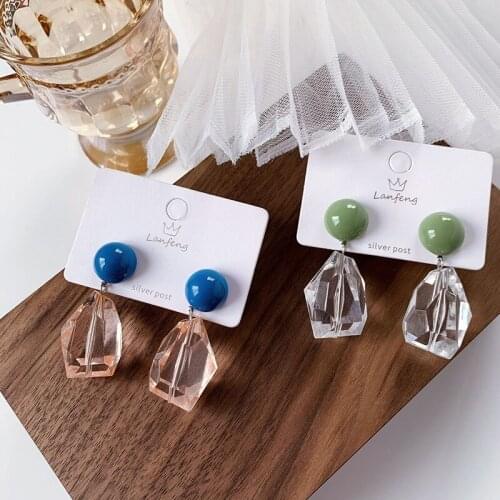 Korean Style Temperament Water Drop Crystal Clip Earrings Simple Elegant Transparent Acrylic Irregular Square Round Ear Clips