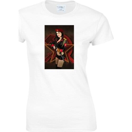 Women T Shirt sex girl in uniform and hammer gun Print Cotton O-Neck Tops Tees Summer Style Female T-Shirt ladies funny Clothes