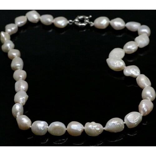Hot Natural White Cultured Freshwater Irregular Pearl Necklace10-12mm Chain 18" 36"