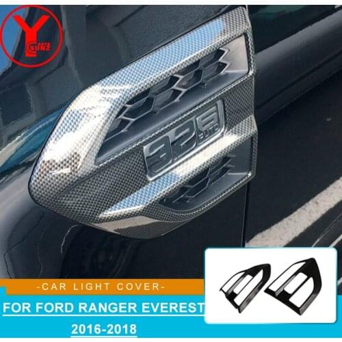 Carbon Fiber Side Lamp Frame Cover Front Light Trim Car Chromium Decoration For Ford Everest Ranger T7 2016 2017 2018 YCSUNZ