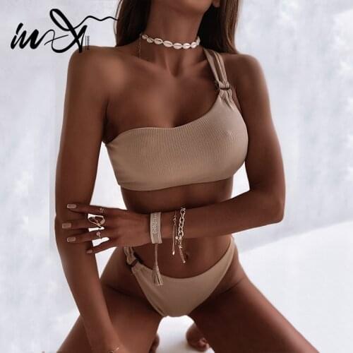 In-X Ribbed bikini set One shoulder swimwear women 2021 Bandeau swimsuit womens swimming suit Sexy bathing suit beach wear new