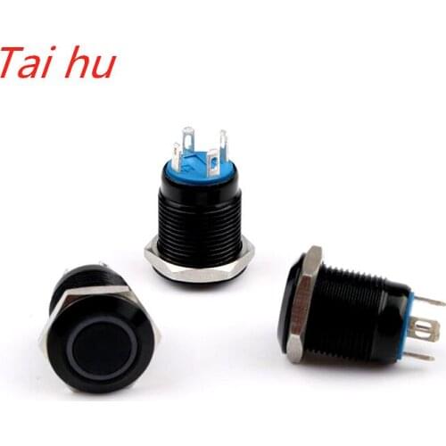 12mm metal button switch self-resetting black high flat head with light small button switch 12V24V220V