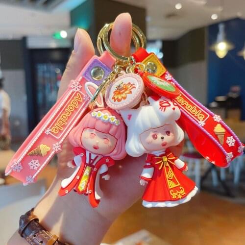 Cute Cartoon Doll Tassel Key Chains Pendant Couple Car Bag Key Ring Small Gift Ornaments Diy Keychain Accessories for Girls