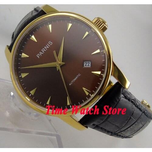 Parnis 38mm Miyota 821A jewels Gold case sapphire glass Automatic movement Mens watch men 823
