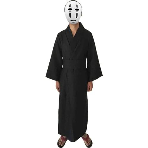 Mens Japanese Yukata Kimono No Face Men Cosplay Traditional Samurai Costume Black Summer Kimono with Obi Belt lounge wear