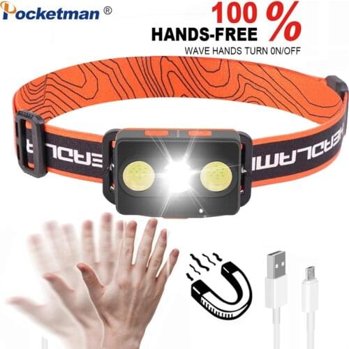 50000LM Headlamp XPG+COB LED 7 Modes Headlight Human Motion Sensor Lantern Camping Lamp with built-in battery With Hook Magnet