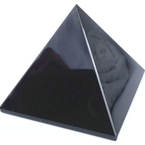 Natural Black Obsidian Crystal Pyramid polished Chakra Healing Pyramid