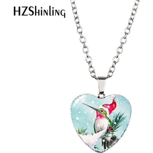 2020 New Hummingbird Pendant Necklace Birds Art Printed Glass Cabochon Photo Handmade Jewelry Heart Pendants