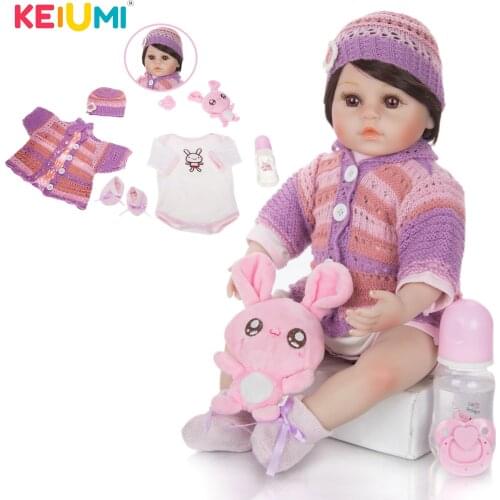 KEIUMI New Arrival 18'' Newborn Silicone Menina Reborn Baby Doll Cute Cartoon Stuffed With PP Cotton Bebê Childrens Day Gifts