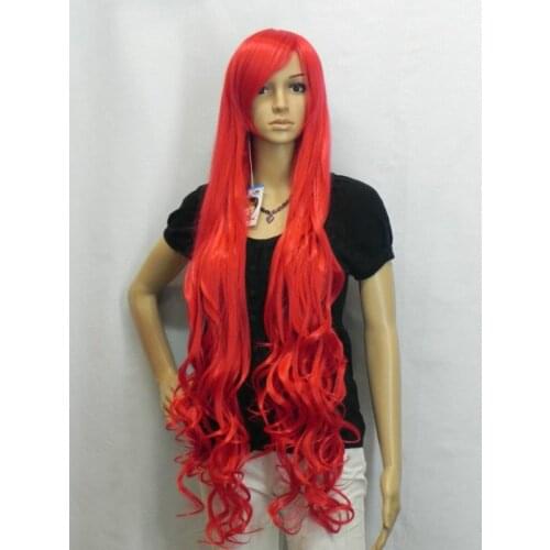 NEW RED LONG CURLY COSPLAY FULL WIG 1m