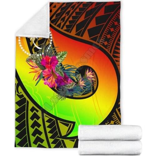 Chuuk Premium Blanket Polynesian Hook And Hibiscus Raggae 3D Printed Plush Fleece Blanket Adult Home Office Kids Sherpa Blanket