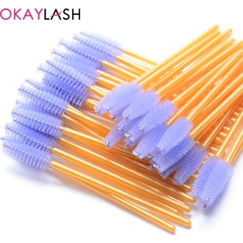 OKAYLASH 25PCS/lot Disposable Colored Eyelash Brush Gold Pink Greeen Mascara Wands Apllicators Eye Lash Curling Comb Make UP