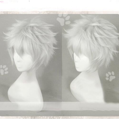 Gintama Sakata Gintoki Wig Anime Silver Soul Cosplay Synthetic Hair Wigs White Men Short Cos Wig + Wig Cap